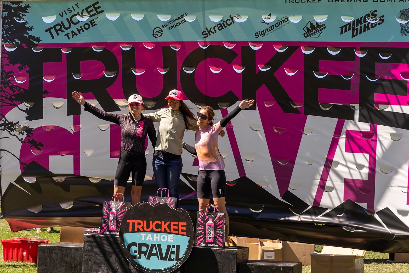 the women's medium course podium at truckee Gravel 2026