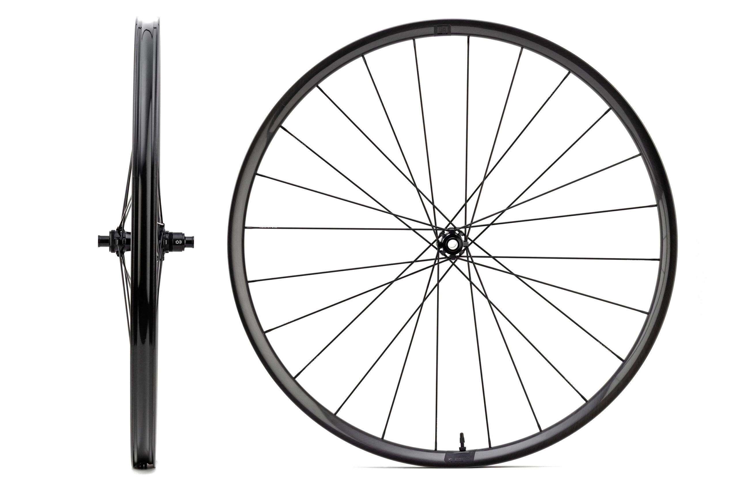 i9 Hush 32" carbon XC mountain bike wheels: black pair in profile