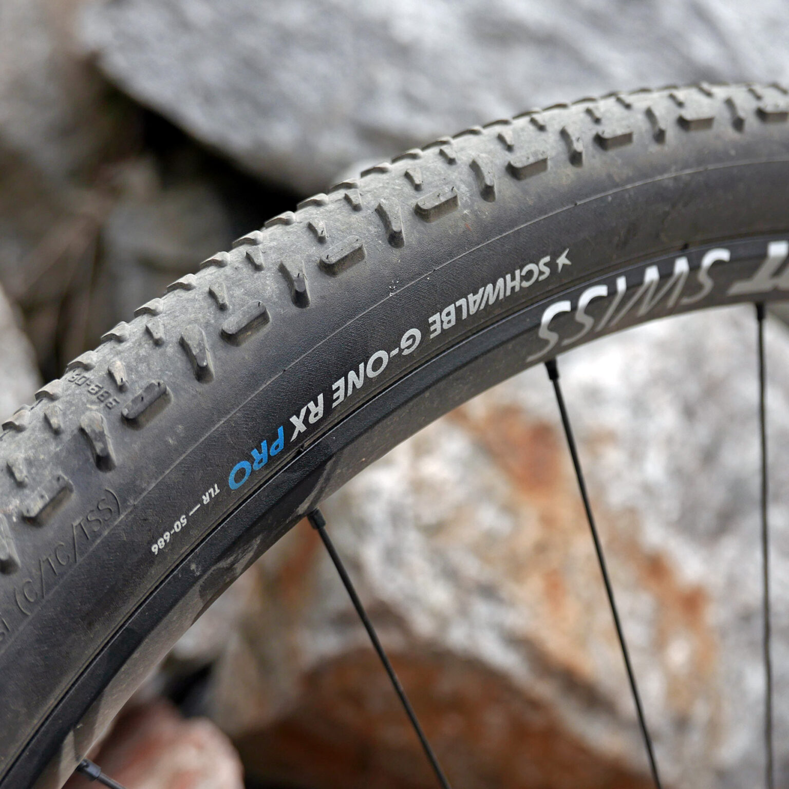 pre-production prototype 32" x 50mm Schwalbe G-One RX Pro tubeless gravel tires