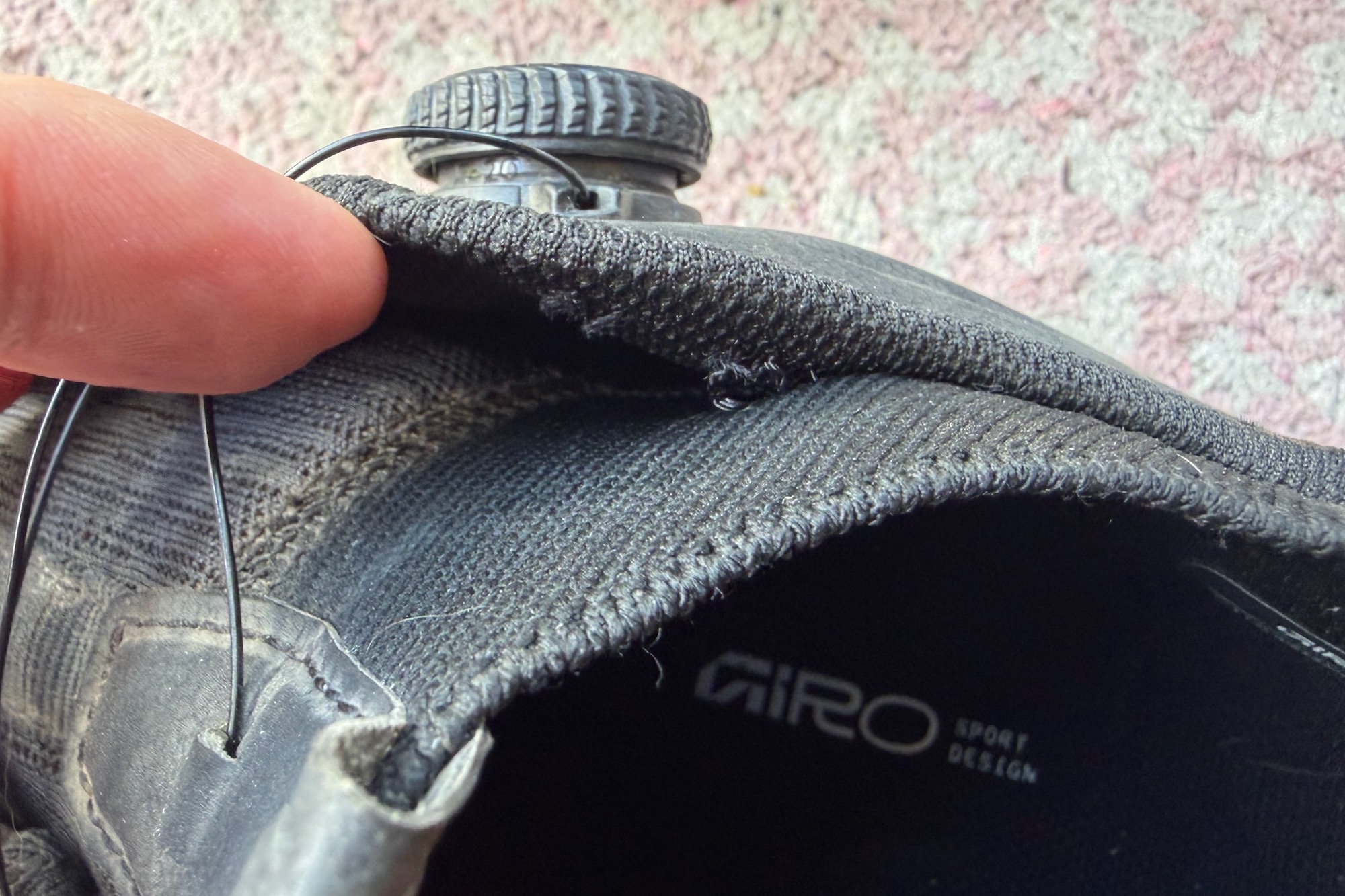 the popped stitches on one of the Chamber Trail shoes.