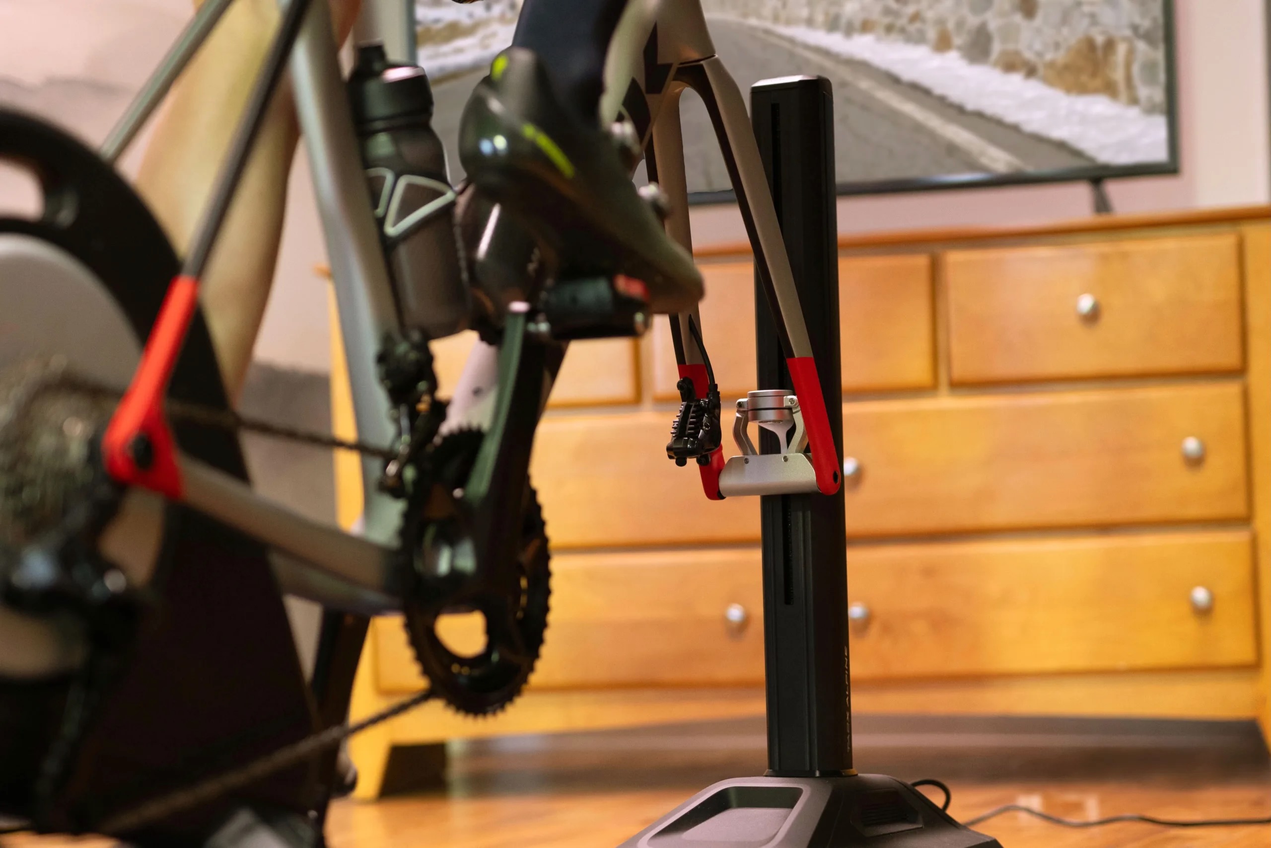 riding a smart trainer with the Tacx Alpine gradient simulator