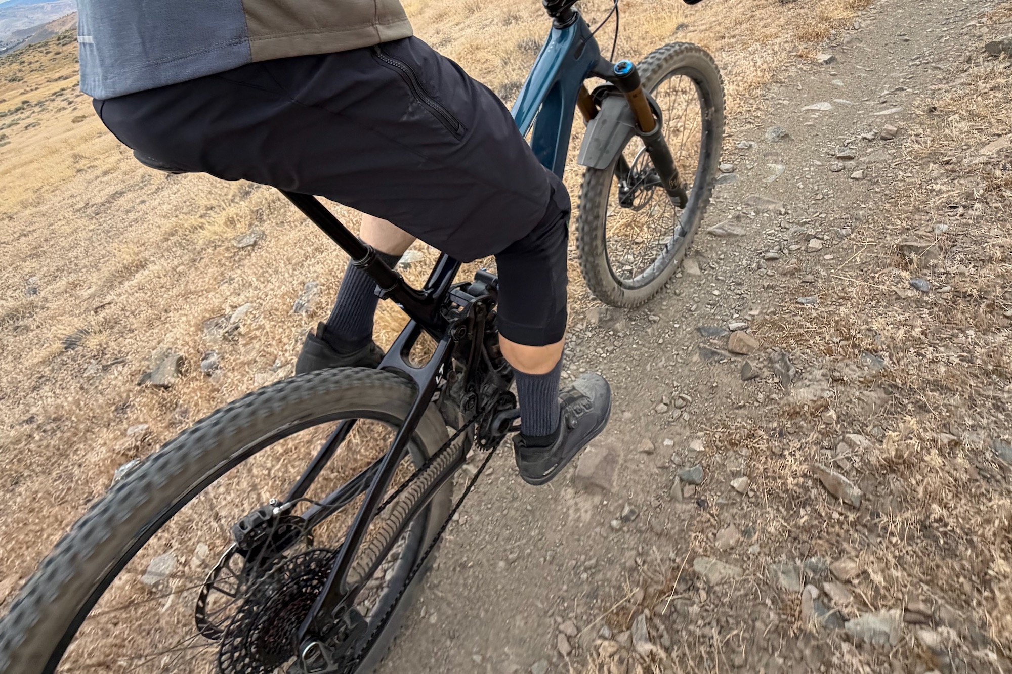 pedaling a bike wearing the giro chamber trail shoes