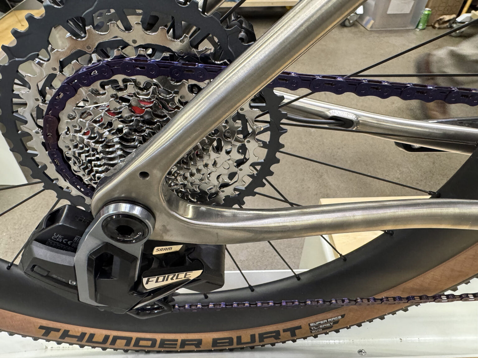 dropouts closeup on donkey label titanium monster gravel bike.