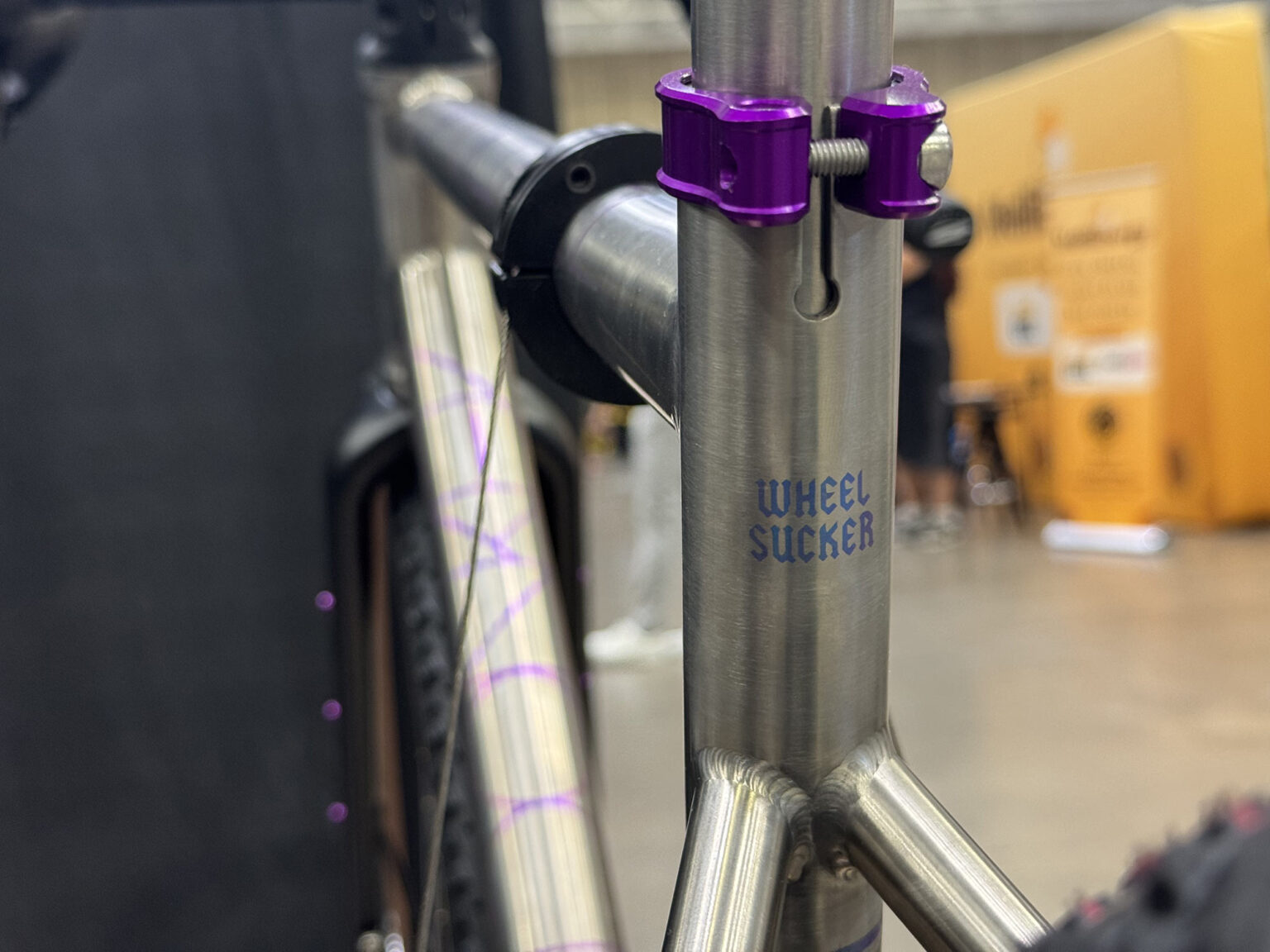 seatpost closeup on donkey label titanium monster gravel bike.