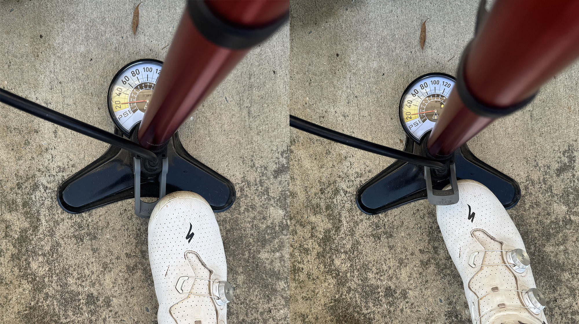 closeup of foot lever on feedback pneuma cc floor pump.