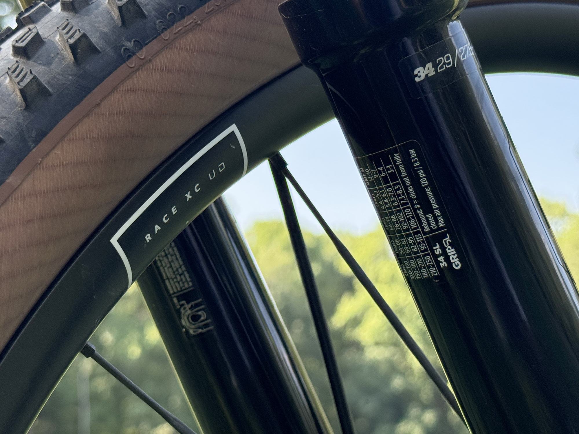 closeup details on fox 34 sl mountain bike fork air pressure chart.