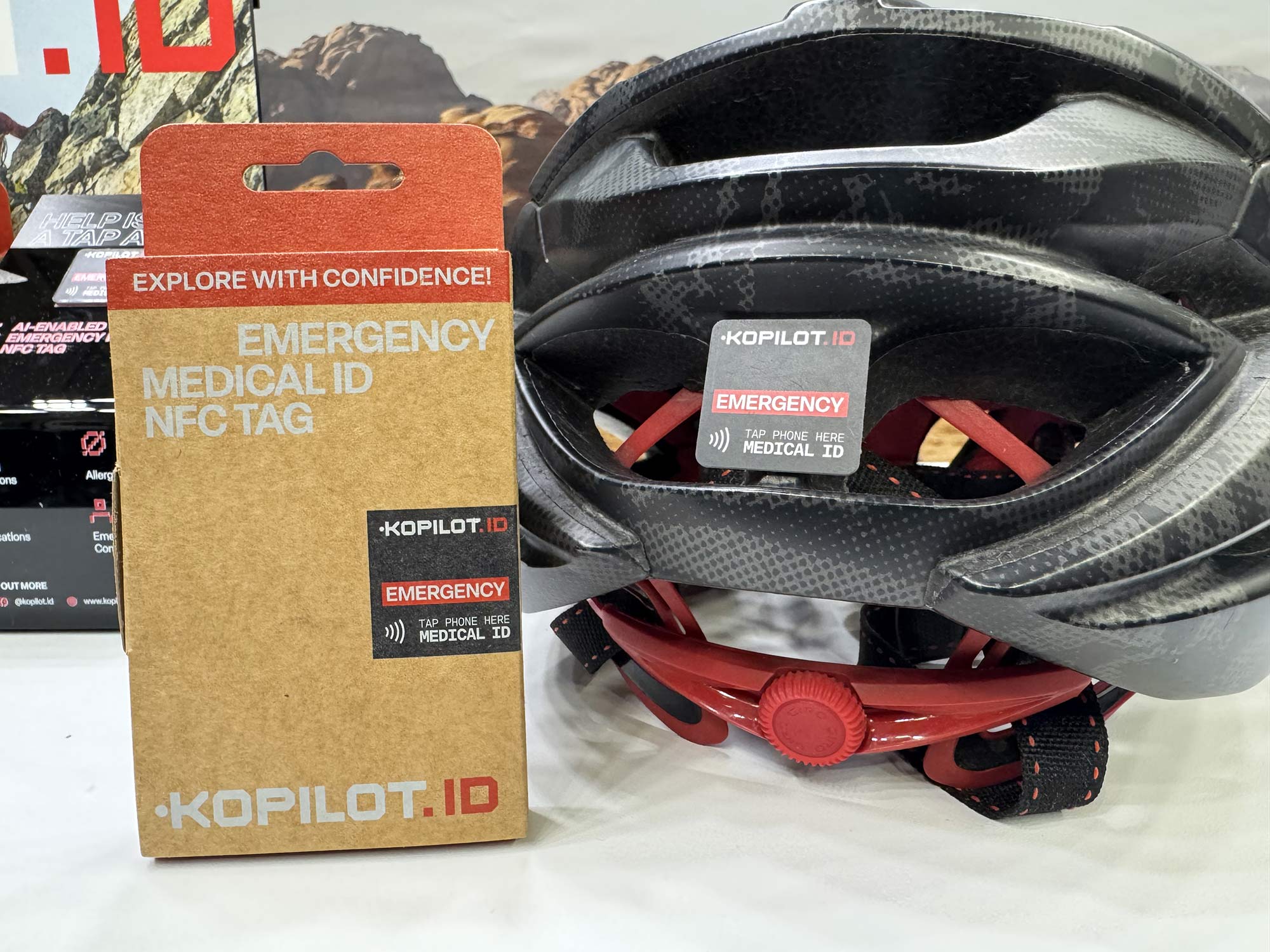 kopilot RFID id tag for athletes on a bicycle helmet.
