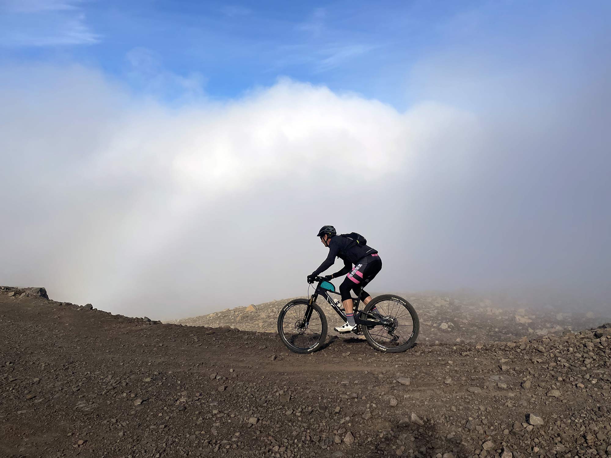 tyler riding lauf elja mountain bike in iceland.