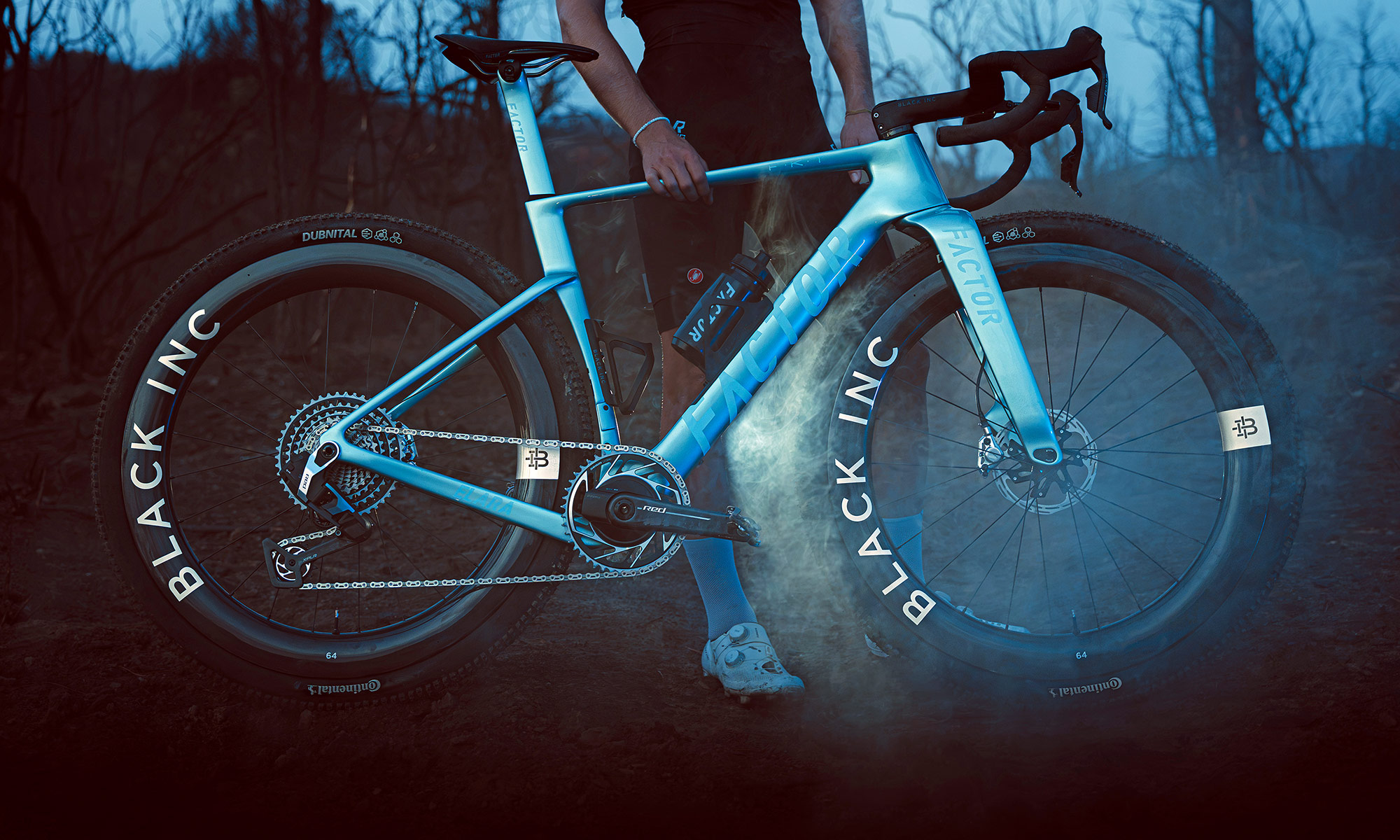 2026 Factor Elara wide-tire aero gravel race bike: in the mist