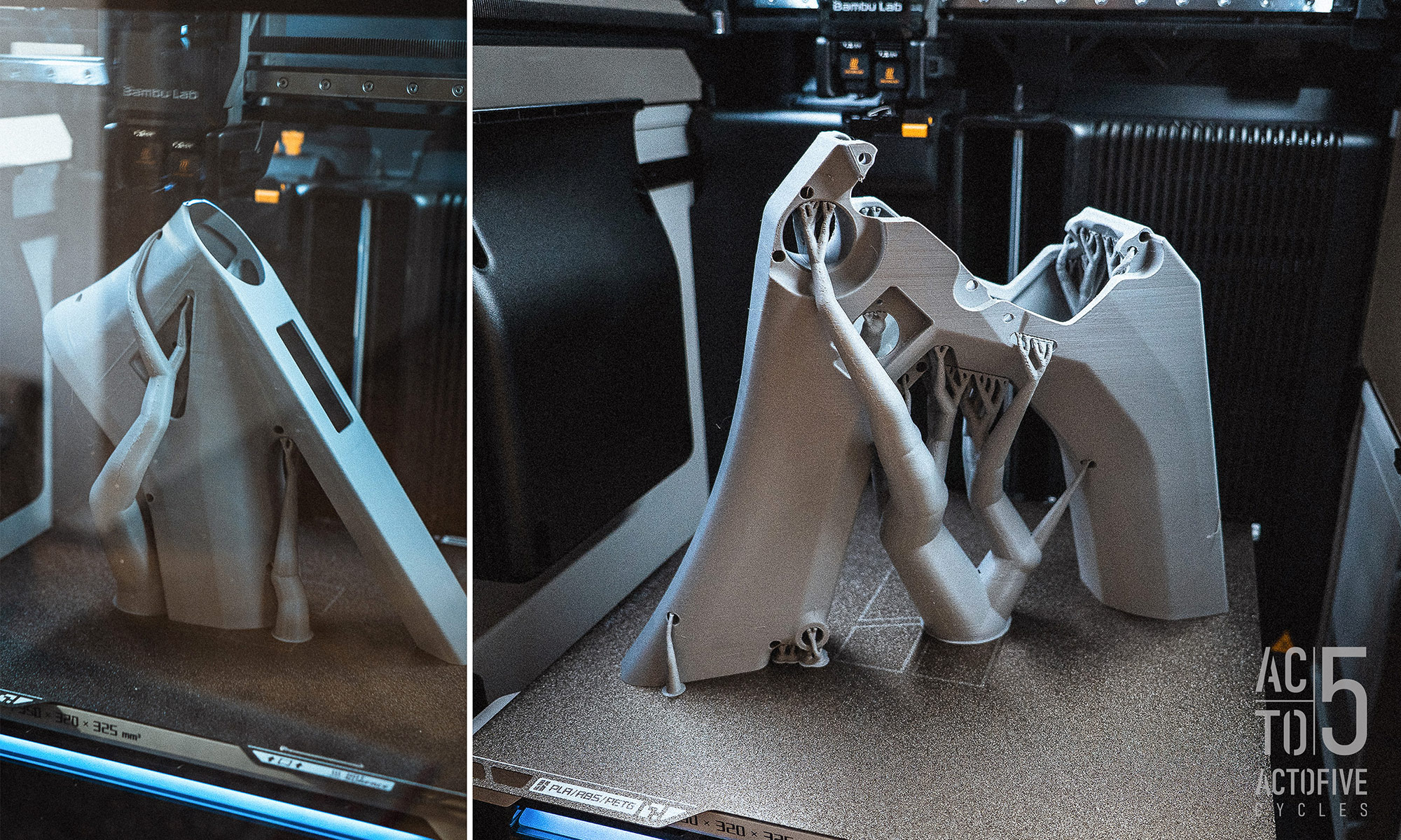 ActoFive modular adjustable eMTB and gearbox mountain bike concept project: 3d-printing prototypes
