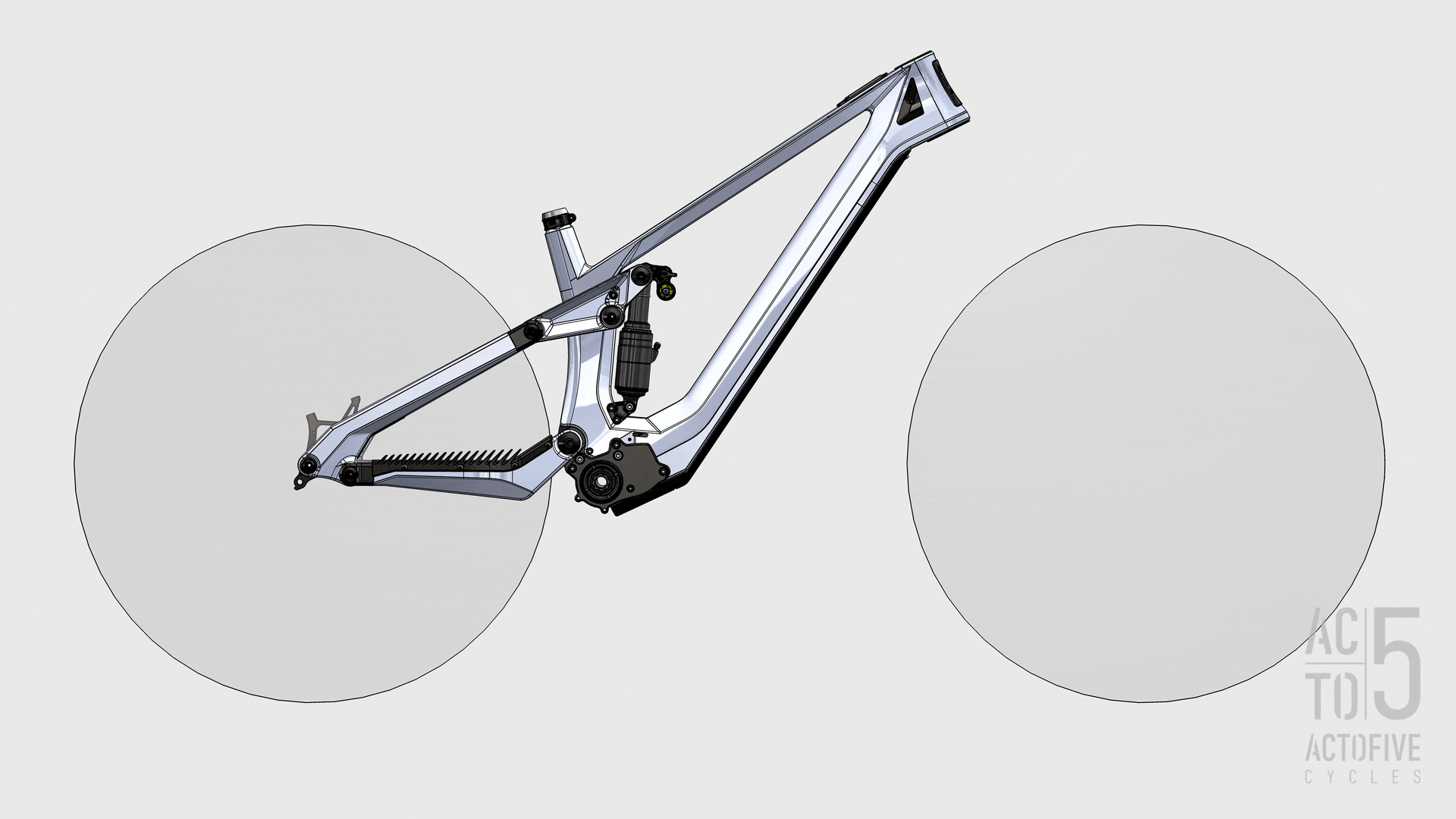 ActoFive modular adjustable eMTB gearbox mountain bike concept: ART° adjustable chainstay length & wheel sizes