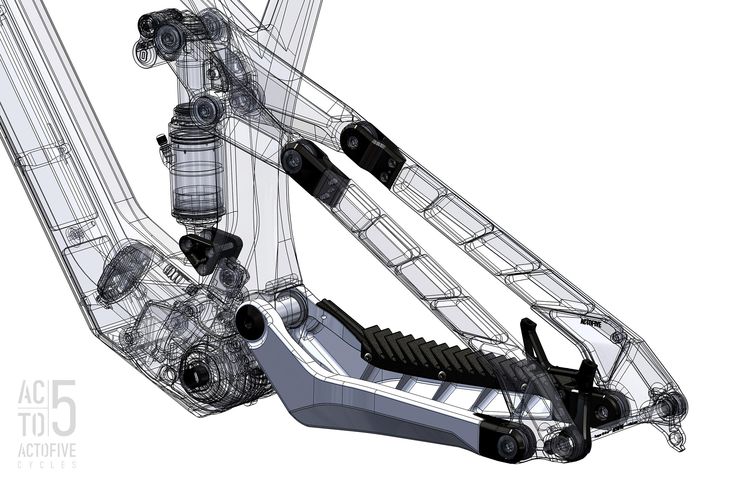 ActoFive modular adjustable eMTB gearbox mountain bike concept: rear end detail