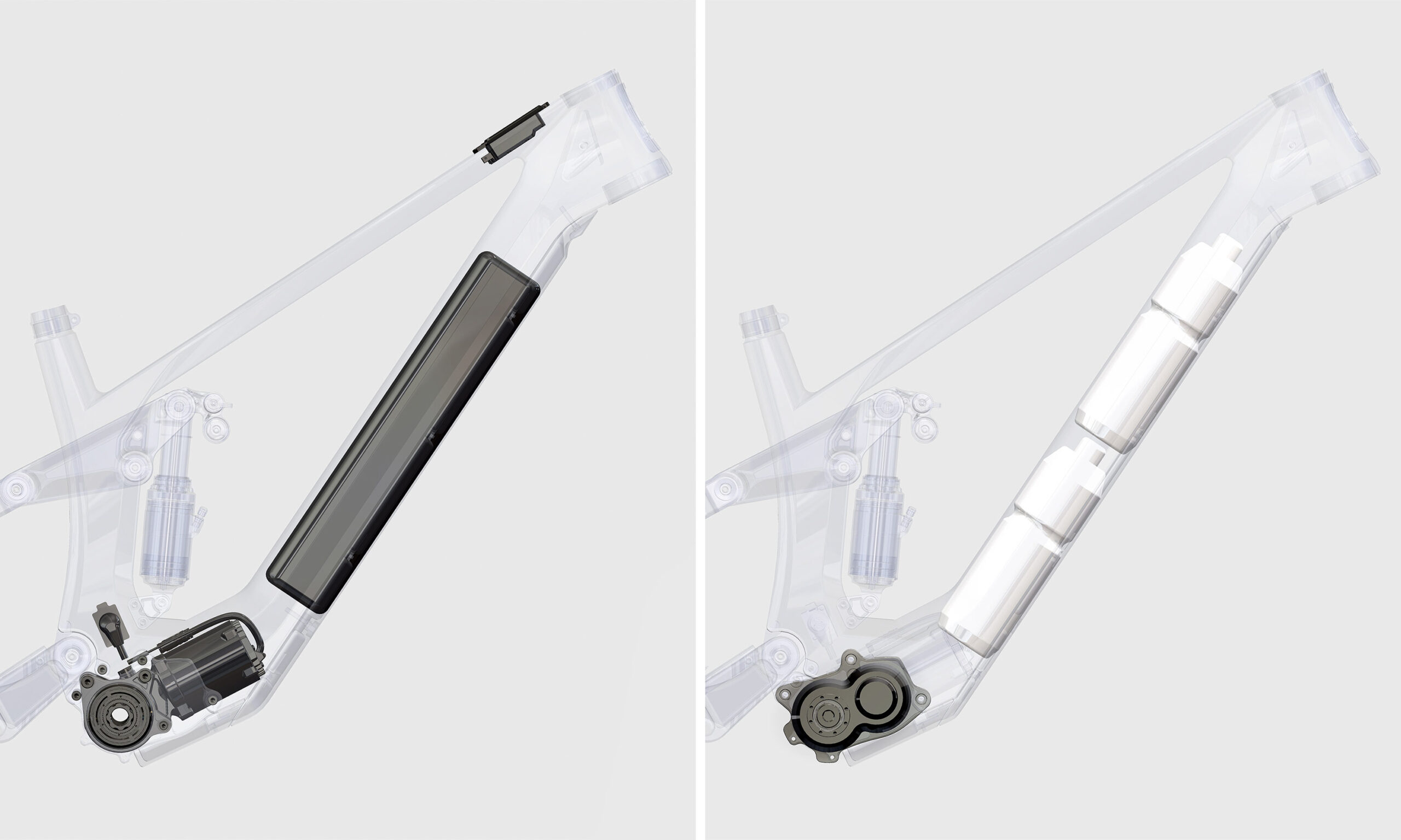 ActoFive modular adjustable eMTB and gearbox mountain bike concept project: internal battery or internal frame storage