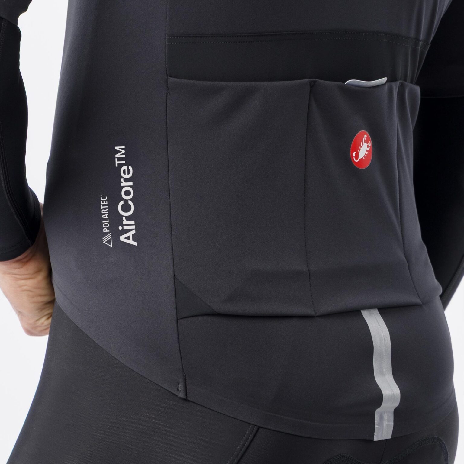 studio image showing the AirCore logo on the side of a Castelli jacket.