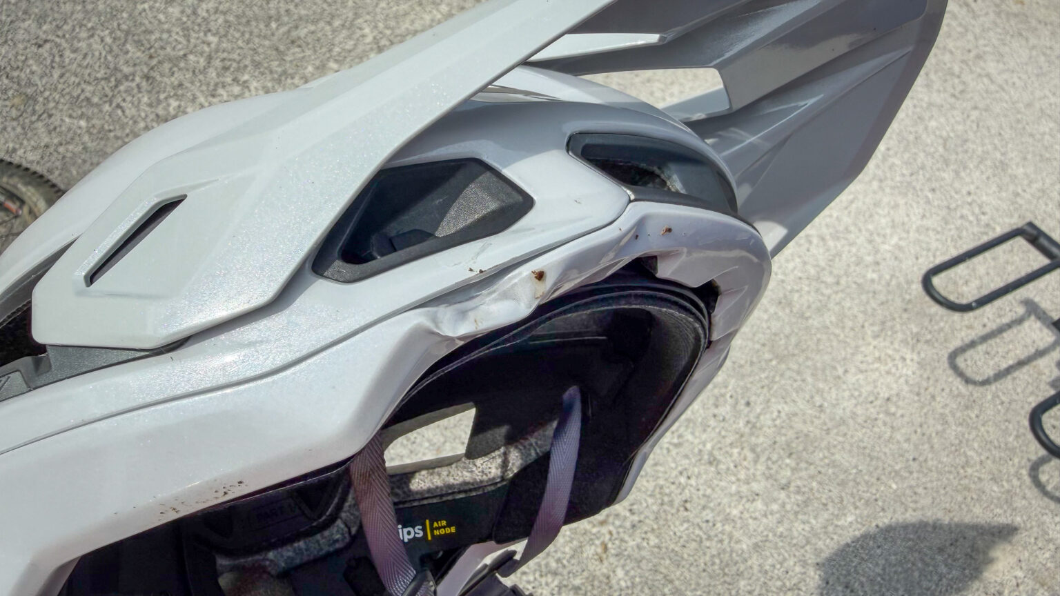 Helmet damaged from crash