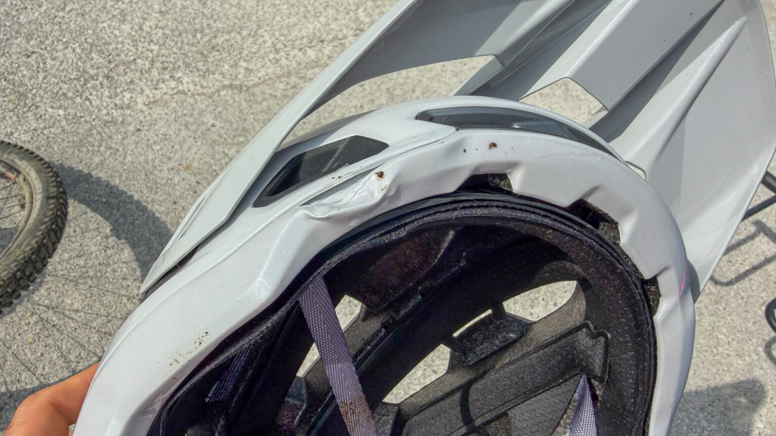 Helmet damaged from crash