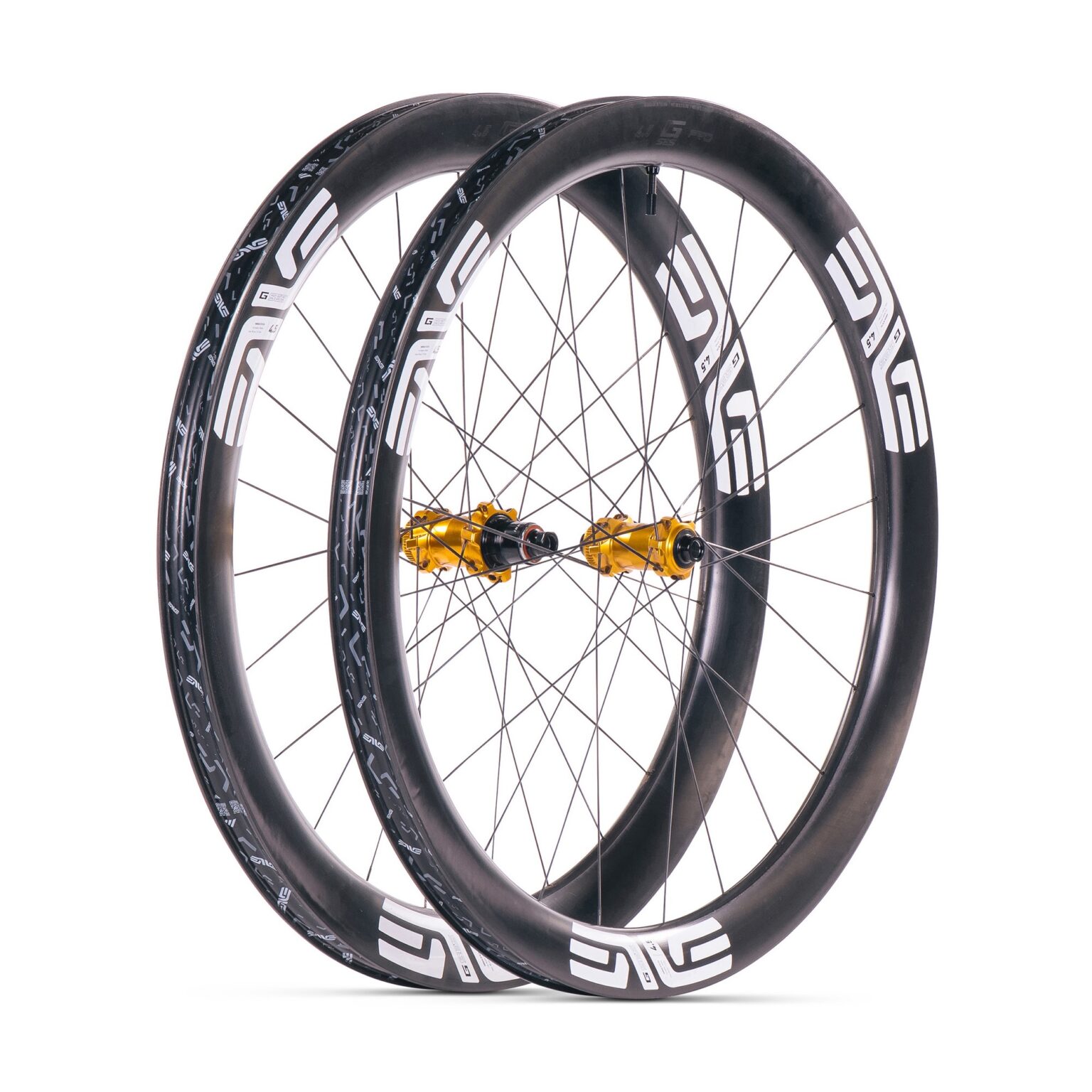 studio image of a complete Enve G SES 4.5 wheelset built with Wolf Tooth hubs.