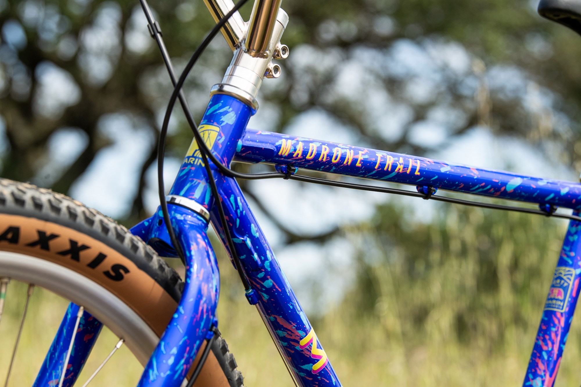 the splatter paint job on the Madrone Trail frame
