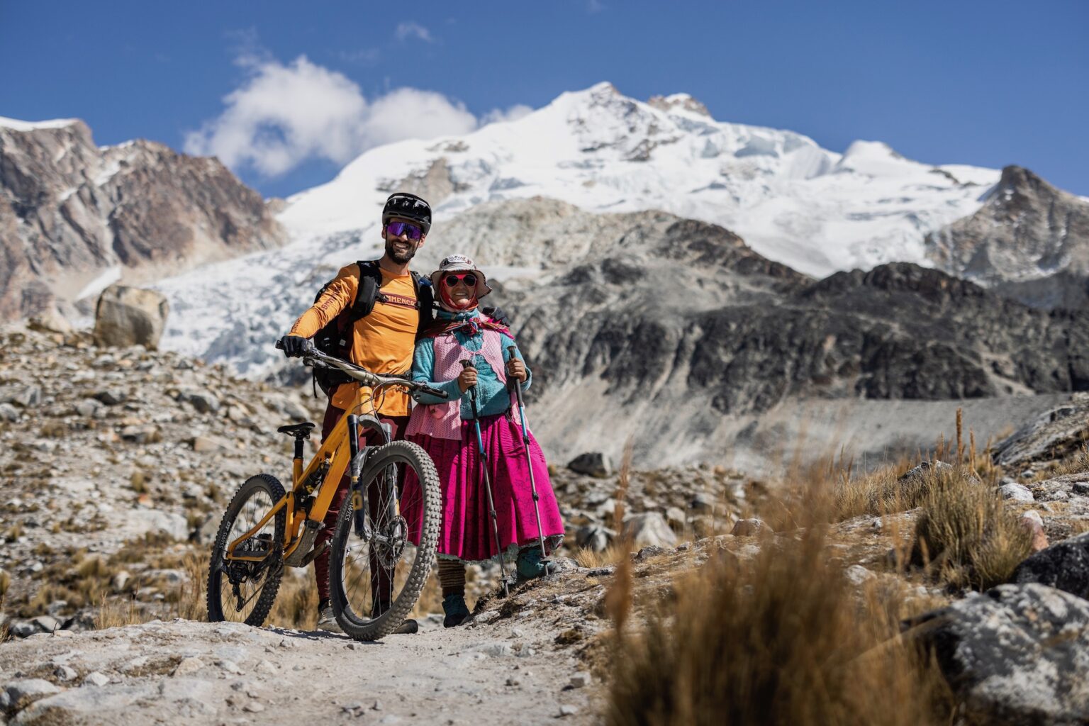 Killian Bron and his guide posing in front of Huayna Potosi