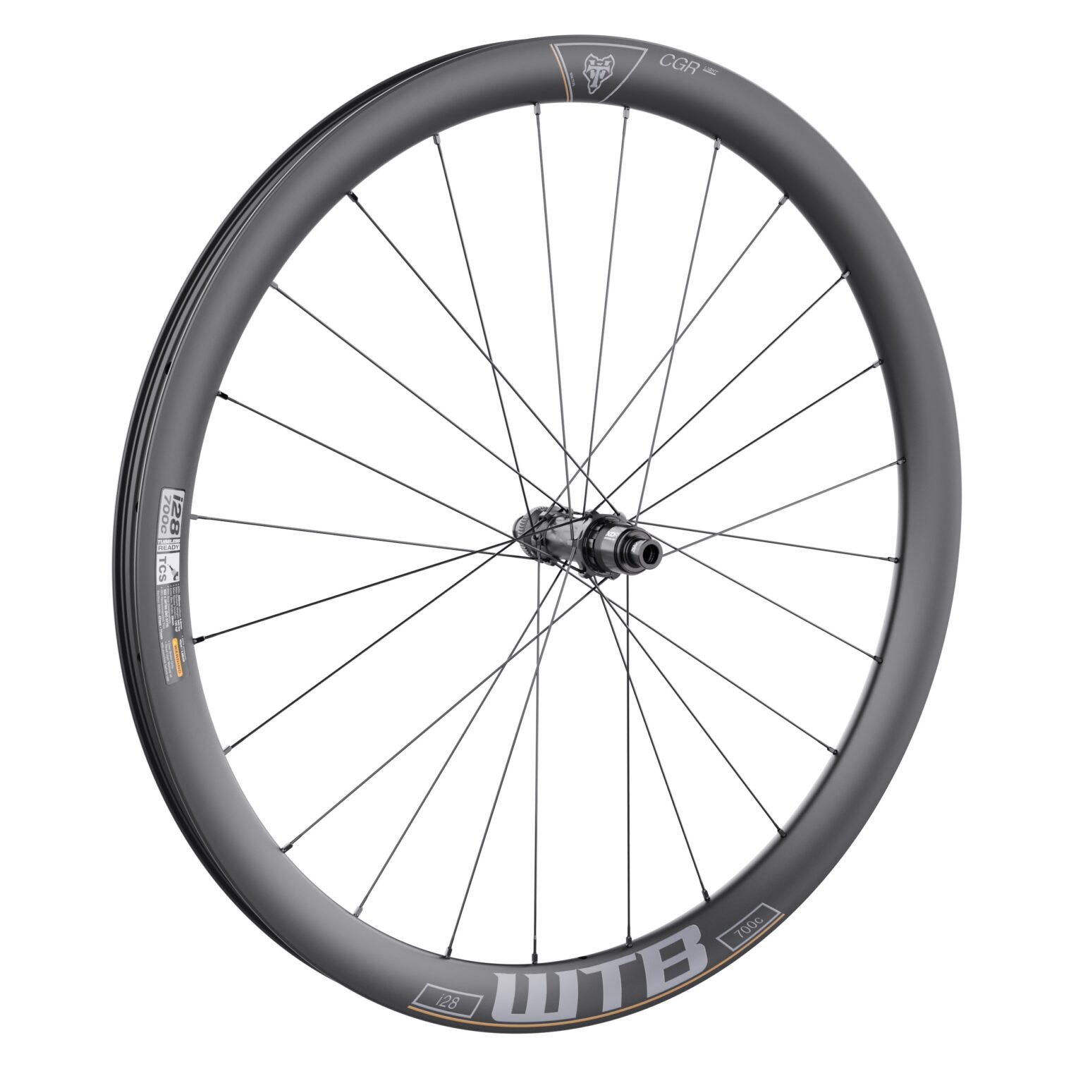 studio image of a complete CGR i28 rear wheel