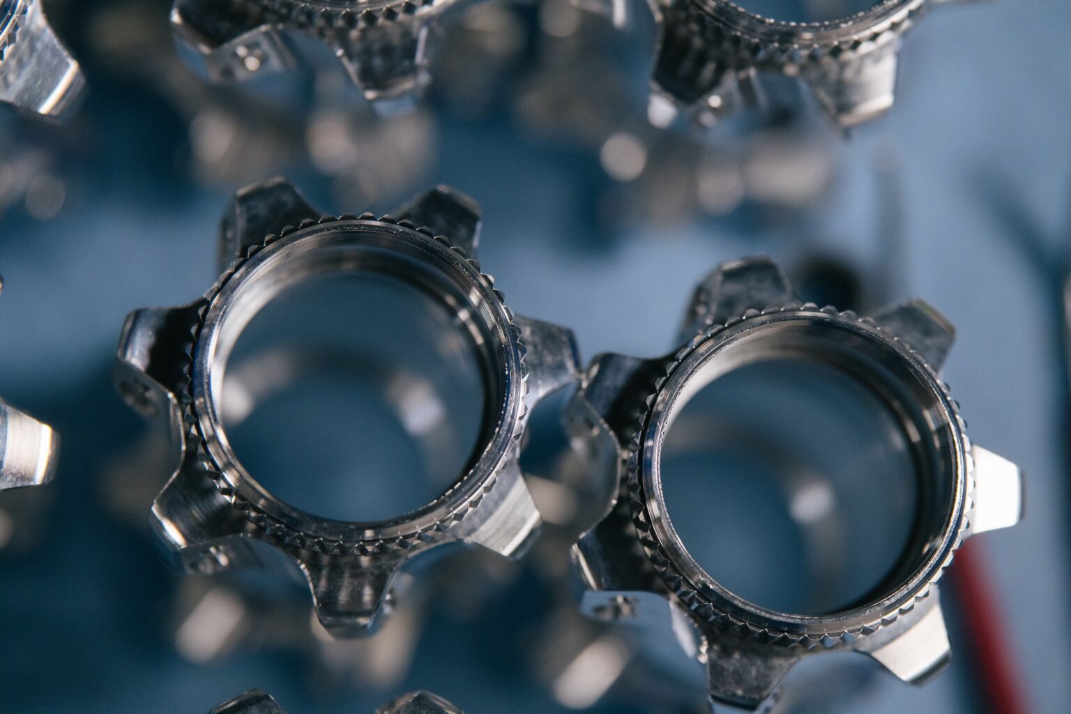 image of numerous Wolf Tooth hubs in one of the stages of machining