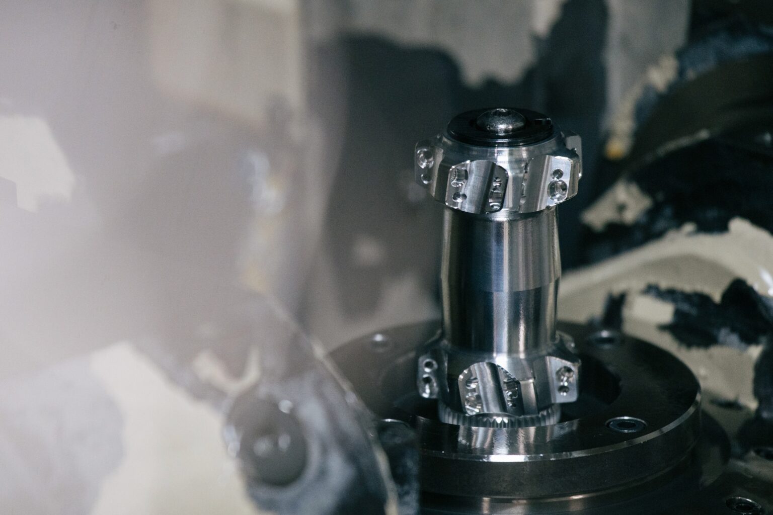 image of a Wolf Tooth hub in one of the stages of machining