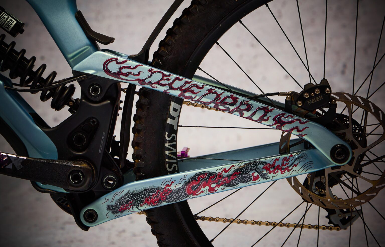 the rear triangle of a gravel bike with the DyedBro Neo frame kit