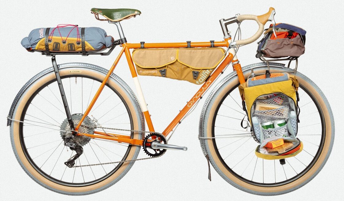 Tailfin Prototype Waxed Canvas Bikepacking Bags with pannier open