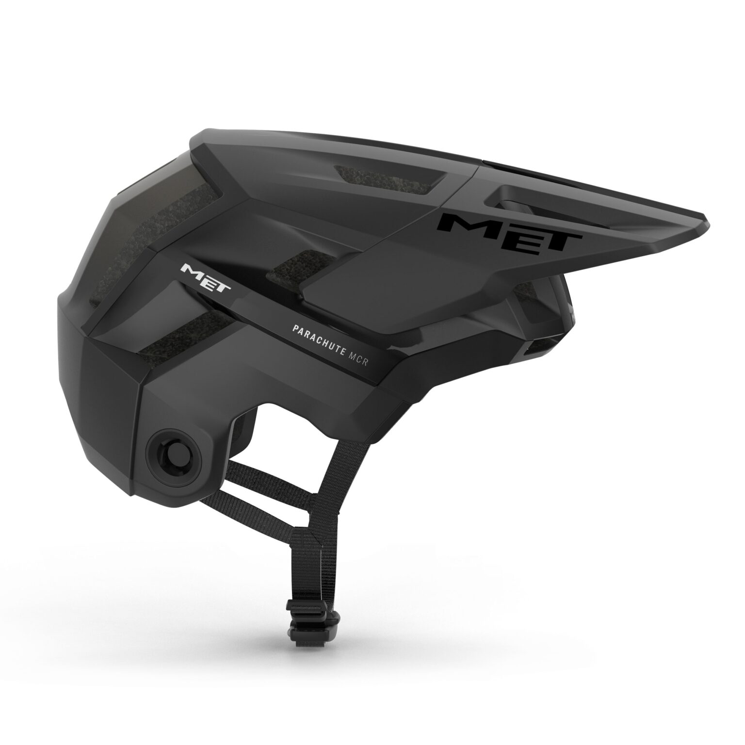 studio image of the Parachute MCR 2 in black from the side in half-shell mode